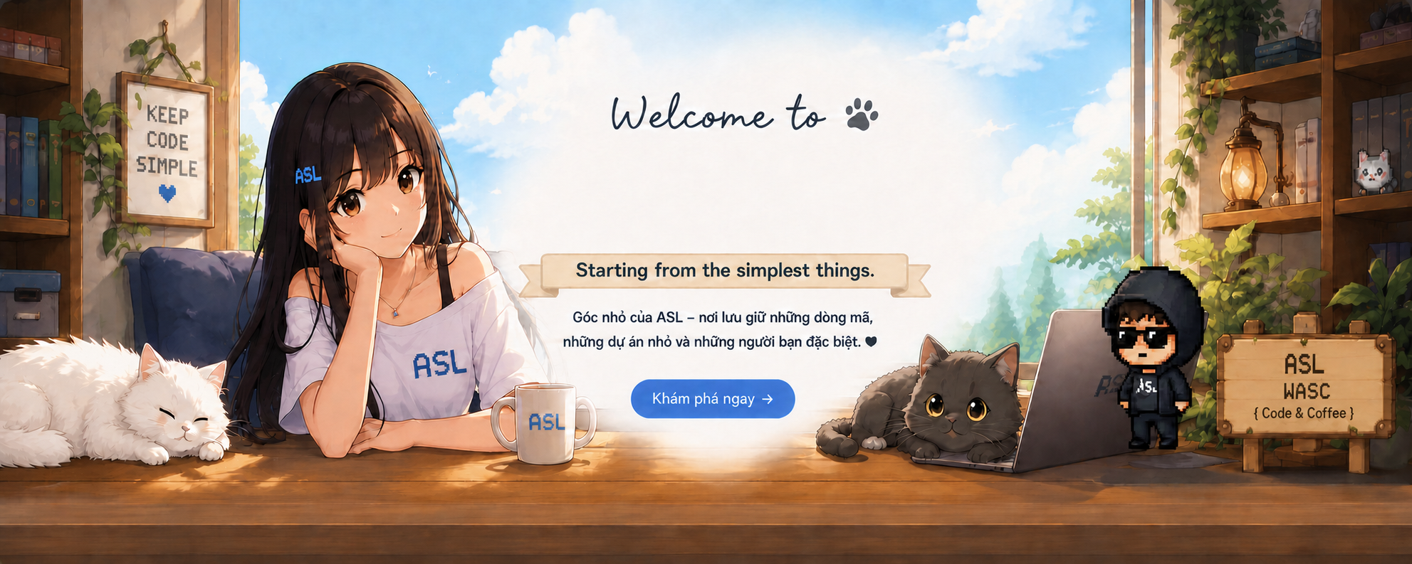 Banner ASL DEV với Yumi, Xám, Đen và ASL pixel